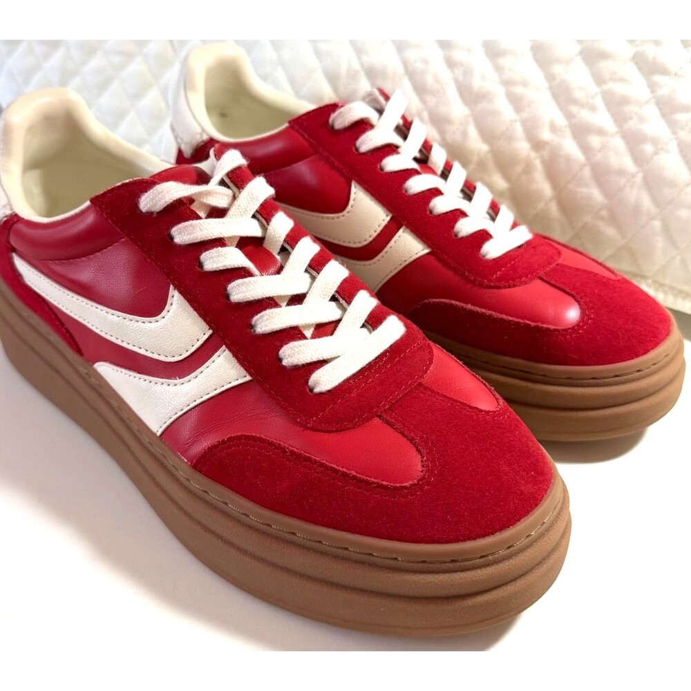 Womens Sneakers Steve Madden Red Suede Leather Upper / Platform Sole, Size 9M